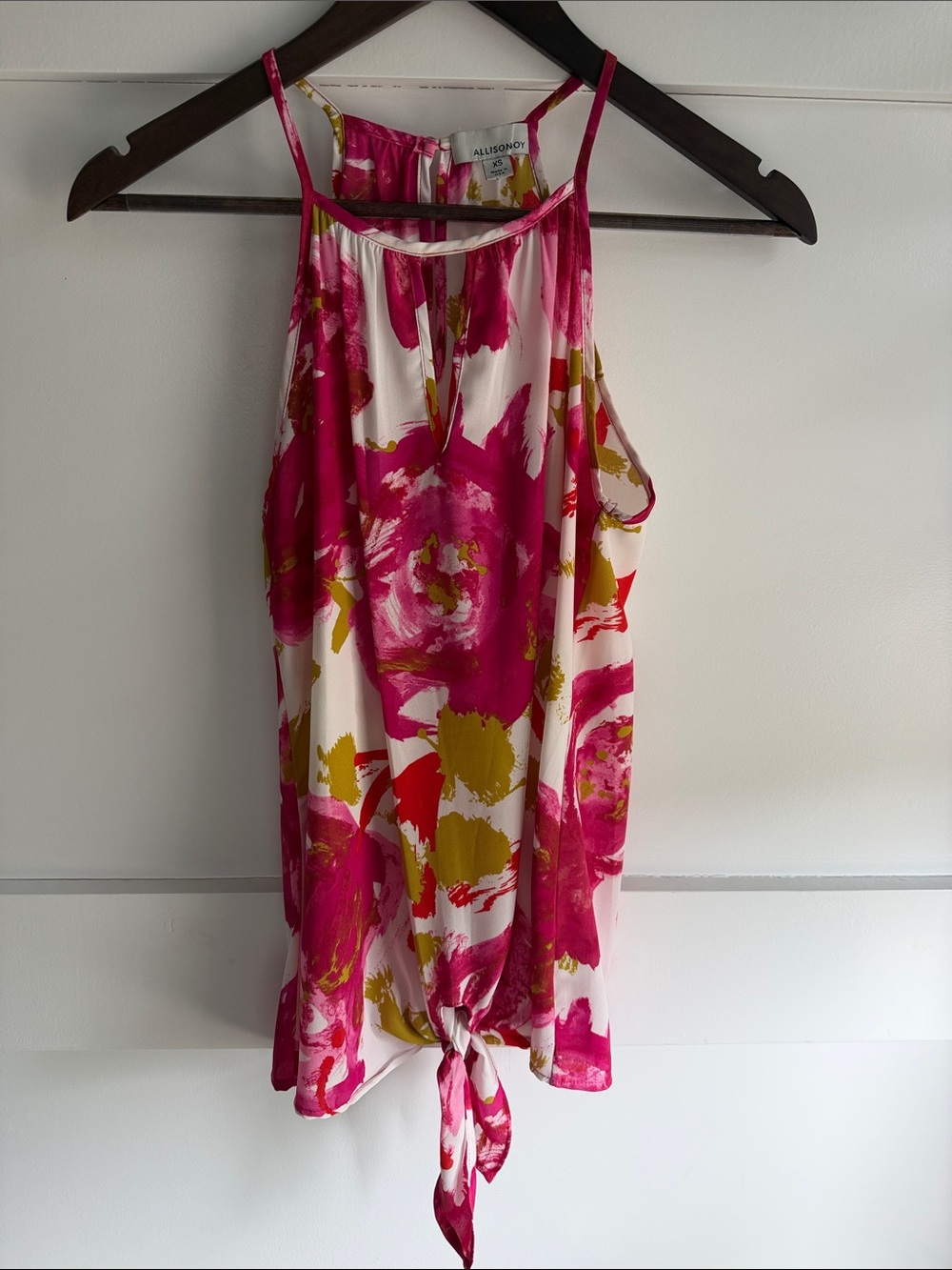 Allison Joy Pink Floral Tie-Hem Halter Tank Top